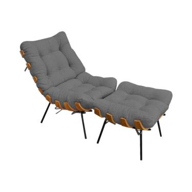 Imagem de Poltrona Costela Com Puff Em Linho Cinza