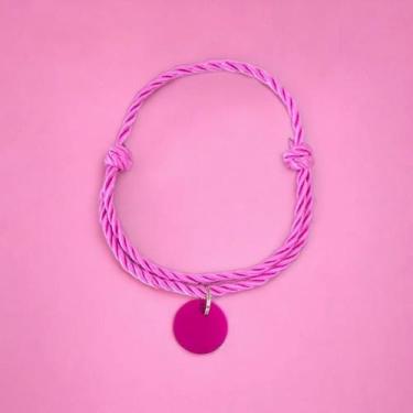 Imagem de Coleira colar de cordas trançadas ajustável com plaquinha de identific