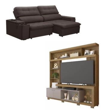 Imagem de Kit Sofá Ferguile Genebra 3 Lugares Retrátil com USB com Home TV 70 Fo