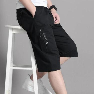 Imagem de Bermudas Cargo Masculinas De Algodão Para O Verão Com Bolso Com Zíper 
