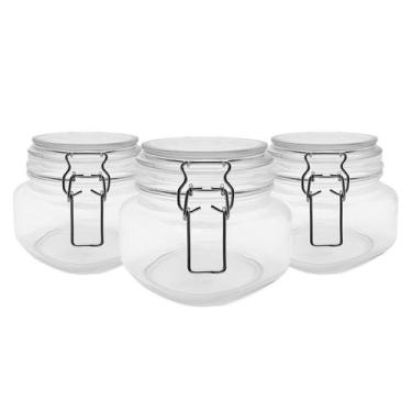 Imagem de Kit 3 Pote Hermético Vidro C/ Trava Silicone E Vedação 500ml - INGA