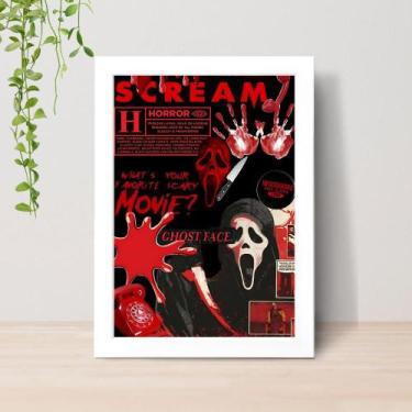 Imagem de Quadro Panico Ghost Face Scream A4 C/ Moldura e Vidro 06 Cor: Branco -