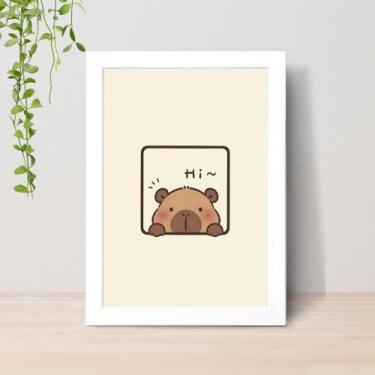 Imagem de Quadro Capivara Fofa Infantil A4 C/ Moldura e Vidro 06 Cor: Branco - L