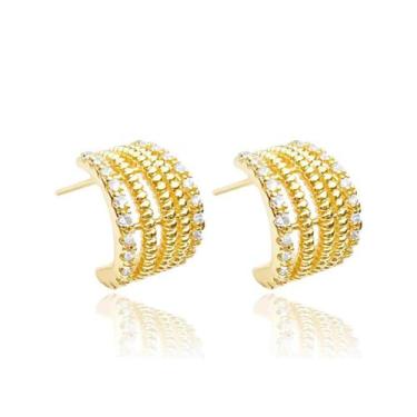 Imagem de Brinco Delicado de Ouro 18k Feminino Argola 5 Elos Grossa Banhada - Tr