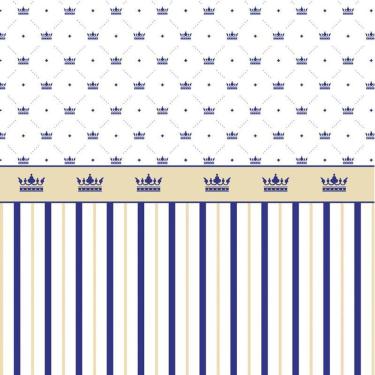 Imagem de Papel De Parede Branco Com Listra E Coroa Azul Infantil Bebê