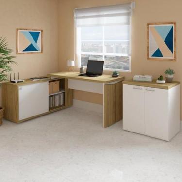 Imagem de Conjunto 2 Peças Escrivaninha em L Smart e Balcão Multiuso Toq Olmo co