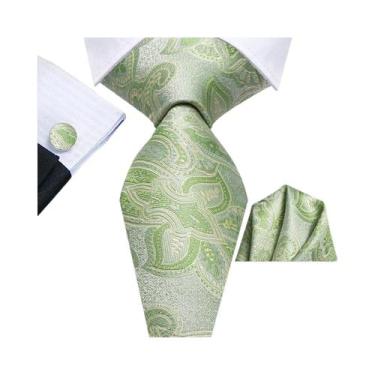 Imagem de Gravata Floral Masculina Rosa, Roxa E Verde Para Casamento, Abotoadura