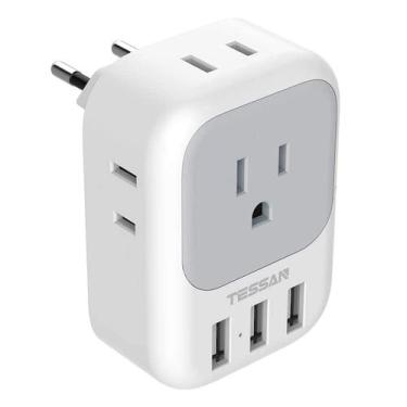 Imagem de Adaptador de tomada de viagem TESSAN European Power com 4 AC 3 USB