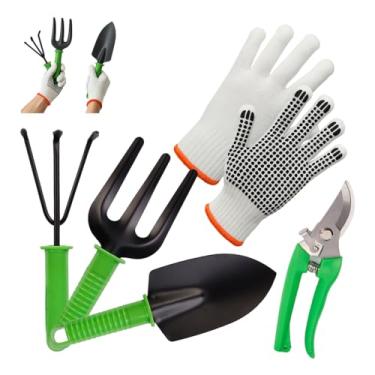 Imagem de Kit para Jardinagem 5 Peças - Pá, Garfo, Ancinho + Tesoura de Poda + Luva