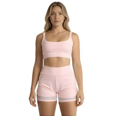Imagem de Conjunto de Short Duplo Fitness Academia Treino Feminino Cor:RosaTaman