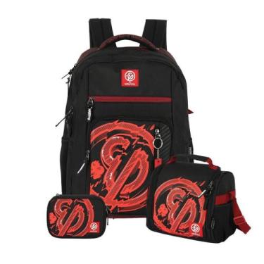 Imagem de Kit Mochila Enaldinho Costas Lancheira E Estojo Box Vermelho - Luxcel 