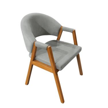 Imagem de Cadeira Milano Estofada em Veludo com Base de Madeira Cinza Liberty Móveis