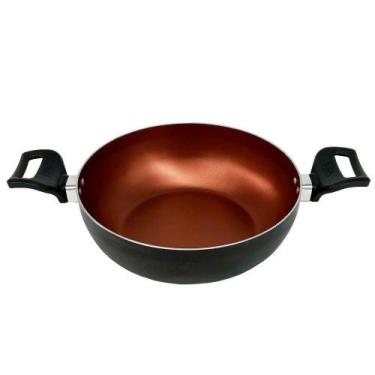 Imagem de Panela Frigideira Caçarola Wok 24 Cm Antiaderente Alumínio - Cobre - M