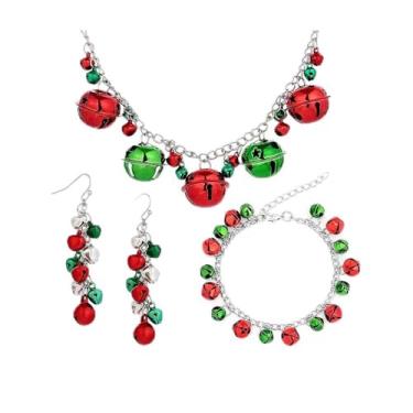 Imagem de Pulseiras de Natal com pingente de corrente longa e ornamento de sino de natal vermelho prateado para mulheres, adolescentes, meninas, ganchos, meias hipoalergênicas, joias de festa, presentes para filhas, conjunto de BFF