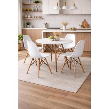 Imagem de Kit Mesa Jantar Moderna Eiffel 80cm Branca 4 Cadeiras Charles Eames Br