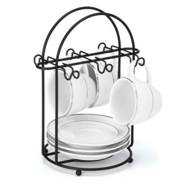 Imagem de Suporte Organizador Para 6 Xícaras Pires De Chá Para Mesa Aço Preto Ar