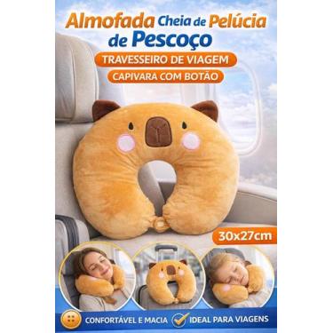 Imagem de Almofada De Pescoço Pelúcia Capivara Com Botão Travesseiro De Viagem 3