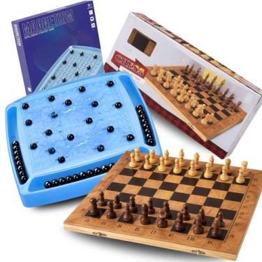 Imagem de Jogo Xadrez Clássico Dama e Gamão Madeira E Xadrez Magnético - - Europ
