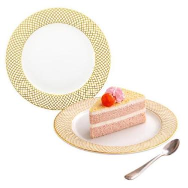Imagem de Prato Raso De Porcelana Branco Com Borda Dourada 20cm - Haüskraft