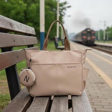 Imagem de Bolsa Transversal Feminina Nylon Impermeável Grande Trabalho Cor:Khaki