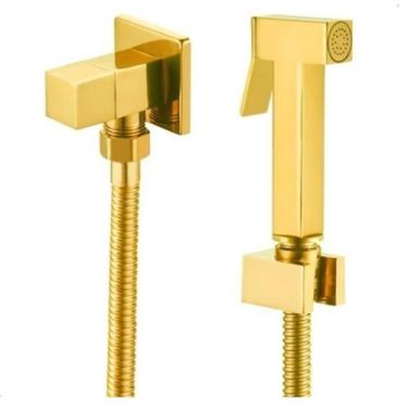 Imagem de Ducha Higiênica Banheiro Quadrada Luxo Metal Dourada Cód. 0428 - F A M
