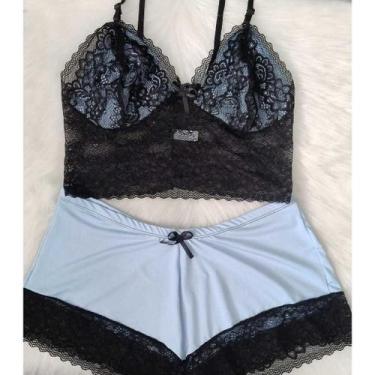 Imagem de Baby Doll Cropped Plus Size 36 ao 52 Sexy com Renda - Sem marca, Azul 