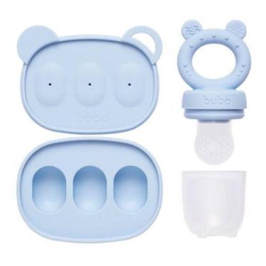 Imagem de Porta Frutinhas Azul e Picolé Silicone Buba Kit Baby Sem BPA