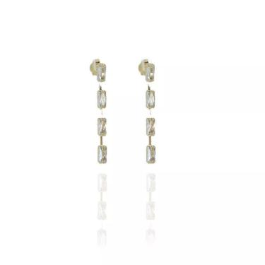 Imagem de Brinco Floratta Joias Corrente de Zircônias Banhado em Ouro 18K 3CM Dourado Feminino
