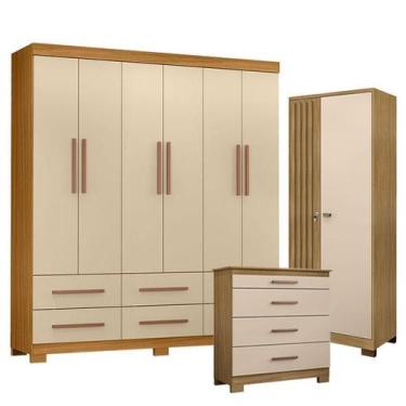 Imagem de Guarda Roupa Casal New Kansas com Cômoda 4 Gavetas New e Armário Multi