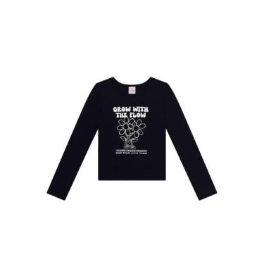 Imagem de Blusa infantil menina em malha com flores Brandili, 10, Preto