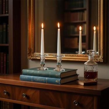 Imagem de Kit 2 Castiçais De Vidro Linea Transparente 10,5cm Decor - Hauskraft