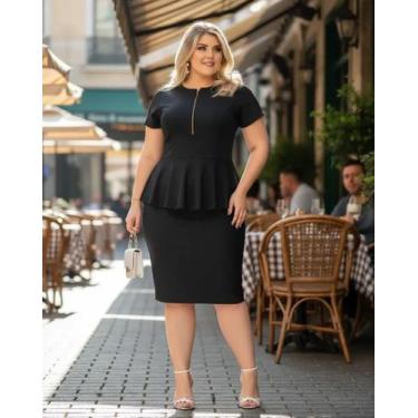 Imagem de Vestido Midi Plus Size Peplum zíper Moda Feminina Evangélica - Miss FL