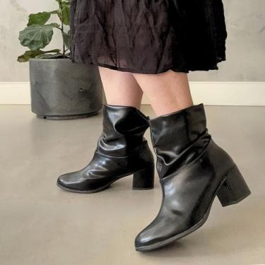 Imagem de Bota Feminina Slouch Juli Salto Bloco Cano Médio Enrugada - Hola, Pret