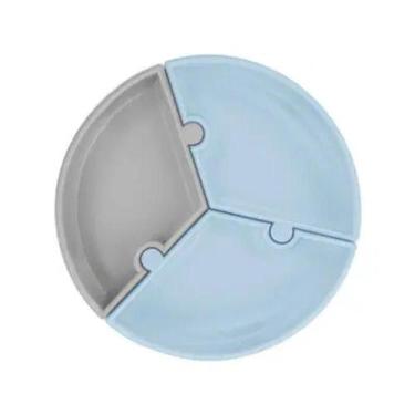 Imagem de Prato Infantil de Silicone Encaixe Puzzle Miner Blue e Cinza - Minikoi