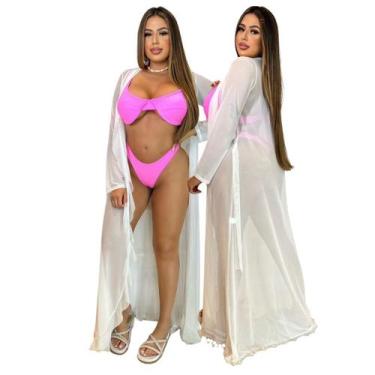 Imagem de Saida De Praia Longa Vestido Canga Manga Longa Verão Uv50+ - Dioper St