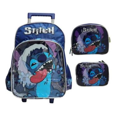 Imagem de Kit Mochila de Rodinha Stitch Luxcel + Lancheira Térmica + Estojo Box 