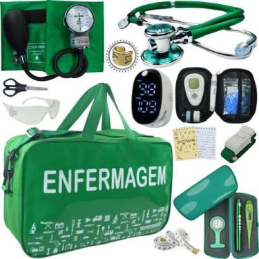 Imagem de Kit Bolsa Cores Aparelho Pressao Esfigmomanometro Medidor de Glicose C