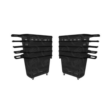 Imagem de Kit 10 Cestos de Compras Plásticos 30L com Rodízios e Puxador D300 3300 Preto Della Plast