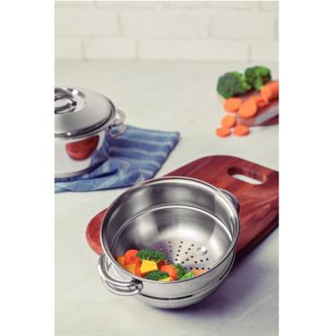 Imagem de Jogo de Caçarola Funda e Cozi Vapore Solar Aço Inox Fundo Triplo 24cm 6,1L Inox Tramontina