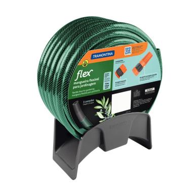 Imagem de Mangueira de Jardim Flex 20m 3 Camadas Pvc com Engate Esguicho e Suporte Verde Tramontina 79322200