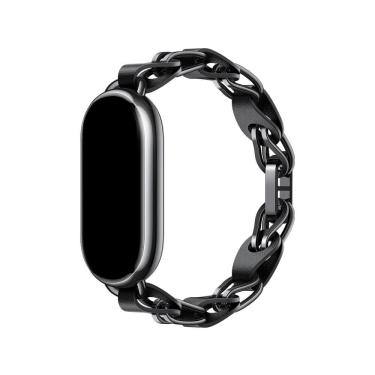 Imagem de Bracelete Trançado de Metal Xiaomi Smart Band 8 Chain Strap Pulseira de Couro para Relógio Preto