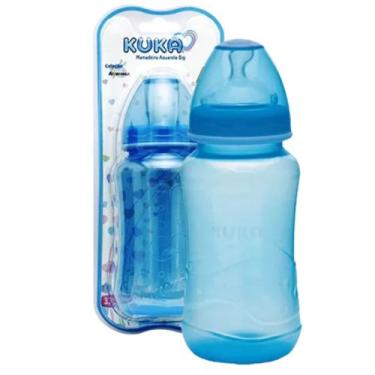 Imagem de Mamadeira Bebê Kuka Aquarela Big 330ml Bico Achatado, Azul