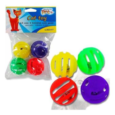 Imagem de Brinquedos Bola Com Guizo 4 Unidades P/ Gato Interativos Pet - Western
