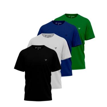 Imagem de Kit 4 Camisas Camisetas Masculina Slim Voker Premium 100% Algodão - G - Azul, Preto, Branco e Verde