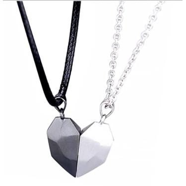 Imagem de USHOBE Colar com pingente de coração de duas almas e um coração combinando, colar com pingente para casais, melhores amigos, pedra que desejam, colar com ímã criativo, joias magnéticas de coração