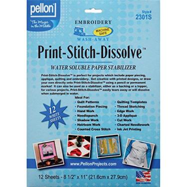 Imagem de Pellon Estabilizador de bordado 2301S Print-Stitch-Dissolve para bordados, branco, 21,5 x 28 cm, 12 folhas (pacote com 1)