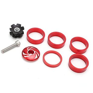 Imagem de RiToEasysports Capa superior para fone de ouvido de bicicleta, conjunto de garfo frontal de bicicleta liga de alumínio durável com espaçador e porca de estrela para conjunto de engrenagem fixa 5410T (vermelho)