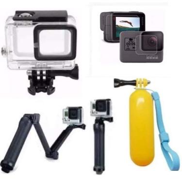 Imagem de Acessórios para Gopro Hero 5 Hero 6 Hero 7 Caixa Estanque tripé 3 way articulado flutuador bobber película protetora frontal e traseira (4 itens)