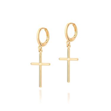 Imagem de Brinco Rommanel Banhado Ouro Argola Com Cruz Pendurada 526731