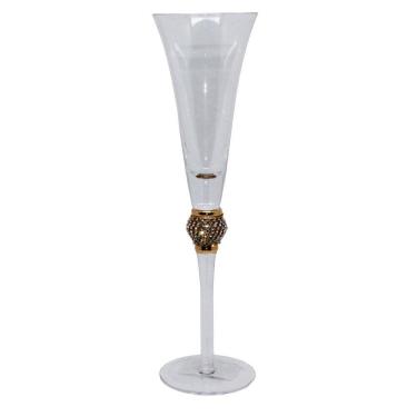 Imagem de Taça Flauta de Vidro Champagne com Strass Incolor e Ouro 250ml
